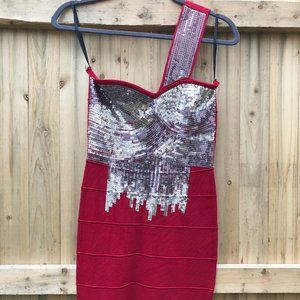 One shoulder sparkle red dress